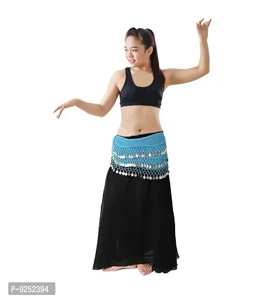 Krypmax Women's Chiffon Belly Dance Hip Scarf Waistband Belt Skirt with Silver Coins (Turquoise)-thumb3