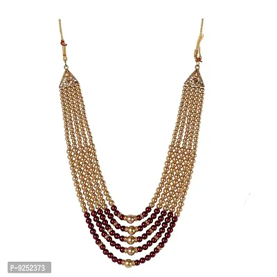 Krypmax Five Layers Golden and Maroon Pearl Beads Dulha Groom Sherwani Necklace/Moti Mala for Men for wedding-thumb0