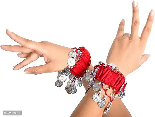 Buy Krypmax Indian Dance Wear, Belly Dance Accessories Silver Coins Dancing  Hand Bracelets (1 Pair) for Adult