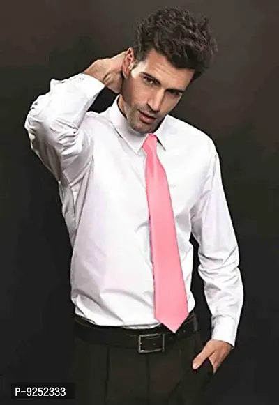 Krypmax Solid Satin Plain Neck Tie for Men, Boys (Free Size) (Baby Pink)-thumb3