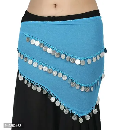 Krypmax Belly Dance Hip Scarf Waist Belt with Silver Coins for Women and Girls, Triangle Shape (Turquoise)-thumb0