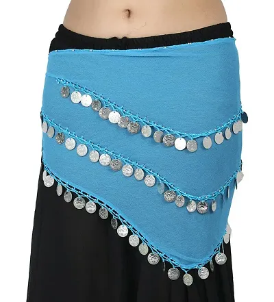 Krypmax Belly Dance Hip Scarf Waist Belt with Silver Coins for Women and Girls, Triangle Shape (Turquoise)