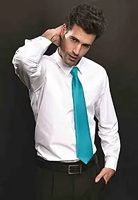 Krypmax Solid Satin Plain Neck Tie for Men, Boys (Free Size) (Cyan)-thumb2