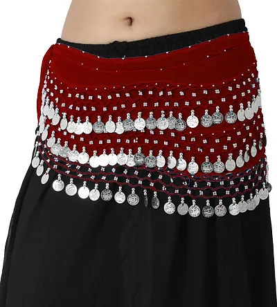 Krypmax Women's Chiffon Belly Dance Hip Scarf Waistband Belt Skirt with 160 Silver Coins