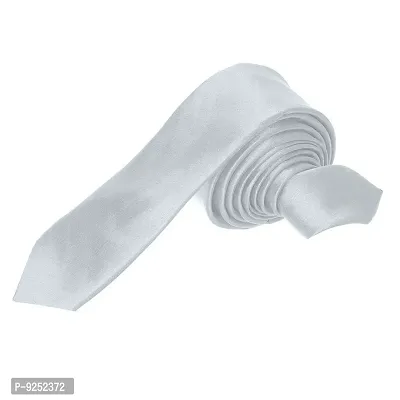 Krypmax Solid Satin Plain Neck Tie for Men, Boys (Free Size) (Silver Gray)-thumb2