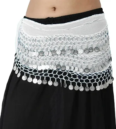 Krypmax Women's Chiffon Belly Dance Hip Scarf Waistband Belt Skirt with 160 Silver Coins