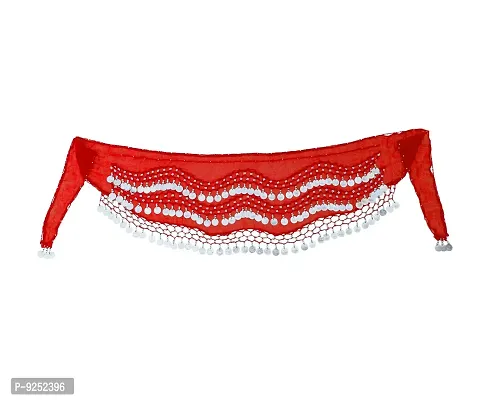 Krypmax Women's Chiffon Belly Dance Hip Scarf Waistband Belt Skirt with 130 Silver Coins (Red)-thumb2