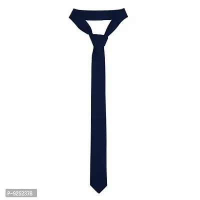 Krypmax Solid Satin Plain Neck Tie for Men, Boys (Free Size) (Navy Blue)-thumb0
