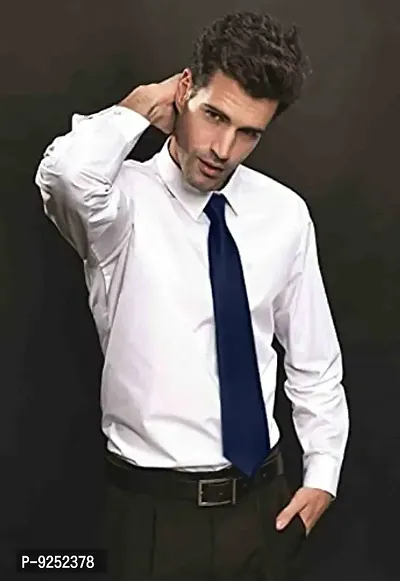 Krypmax Solid Satin Plain Neck Tie for Men, Boys (Free Size) (Navy Blue)-thumb3