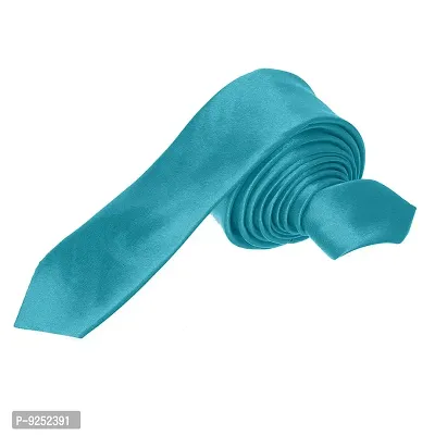 Krypmax Solid Satin Plain Neck Tie for Men, Boys (Free Size) (Cyan)-thumb2