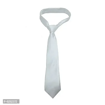 Krypmax Solid Satin Plain Neck Tie for Men, Boys (Free Size) (Silver Gray)-thumb0