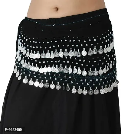 Krypmax Women's Chiffon Belly Dance Hip Scarf Waistband Belt Skirt with Silver Coins (Black)