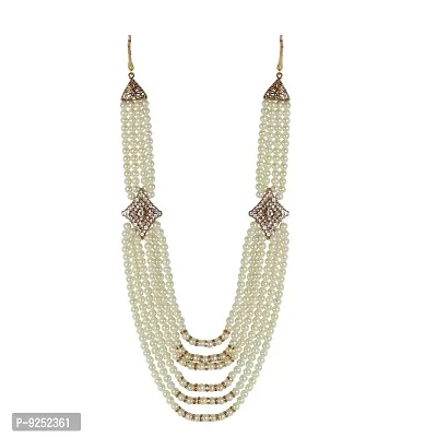 Krypmax Six Line of Pearls Necklace Jewellery for Groom Dulha Moti Mala Haar for Men Sherwani (off white colour)