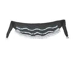 Krypmax Women's Chiffon Belly Dance Hip Scarf Waistband Belt Skirt with 130 Silver Coins (Black)-thumb1