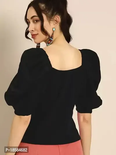 Elegant Black Cotton Blend Solid Top For Women-thumb2