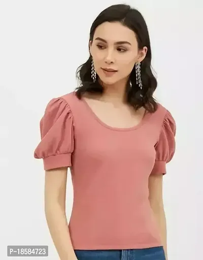 Elegant Peach Cotton Blend Solid Top For Women-thumb0