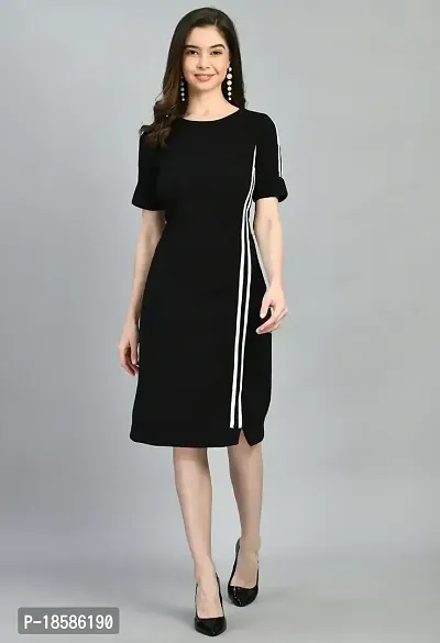Stylish Black Polyester Solid Dresses For Women
