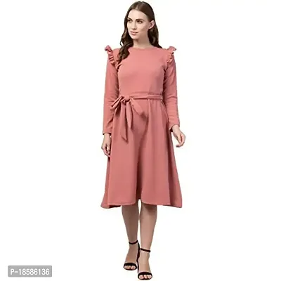 Stylish Peach Polyester Solid Dresses For Women