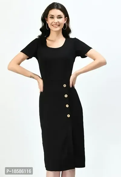 Stylish Black Cotton Blend Solid Dresses For Women