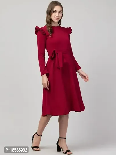 Stylish Red Cotton Blend Solid Dresses For Women