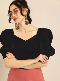 Elegant Black Cotton Blend Solid Top For Women-thumb2