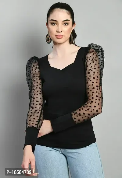 Elegant Black Cotton Blend Solid Top For Women