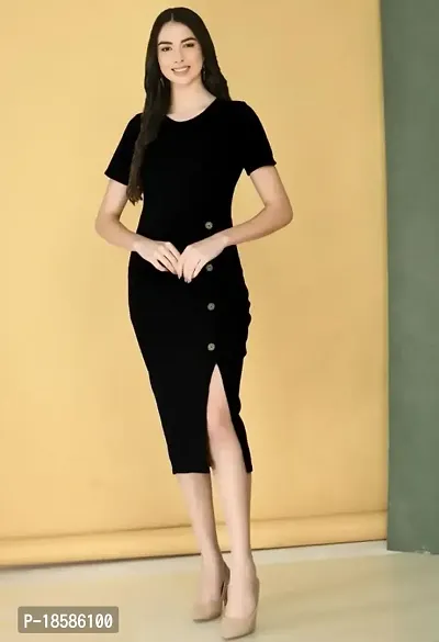 Stylish Black Cotton Blend Solid Dresses For Women-thumb0