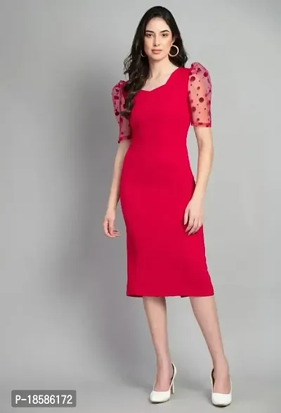 Stylish Red Polyester Solid Dresses For Women