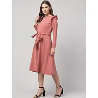 Stylish Peach Polyester Solid Dresses For Women-thumb2