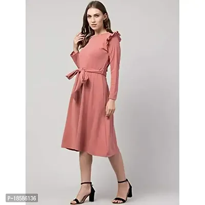 Stylish Peach Polyester Solid Dresses For Women-thumb3