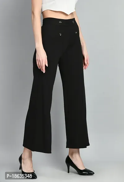 Elegant Black Cotton Blend Solid Trousers For Women