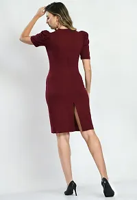 Stylish Maroon Polyester Solid Dresses For Women-thumb1