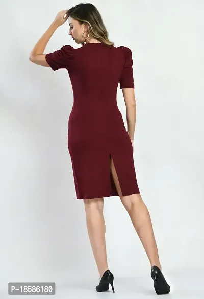 Stylish Maroon Polyester Solid Dresses For Women-thumb2