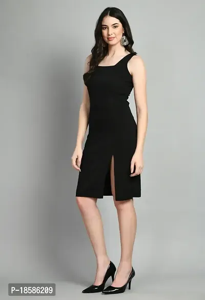 Stylish Black Polyester Solid Dresses For Women-thumb0