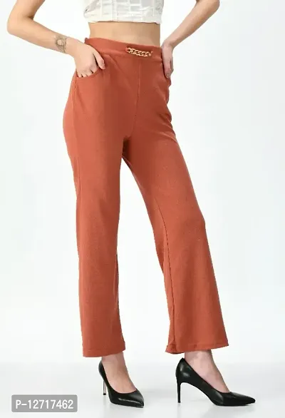 Classic Cotton Blend Solid Leg Pants Trouser for Women-thumb0