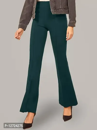 Classic Cotton Blend Solid Leg Pants Trouser for Women-thumb0