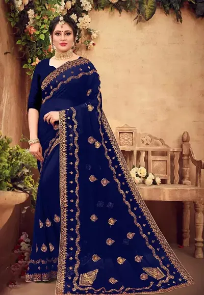 Georgette Embroidered Sarees With Blouse Piece