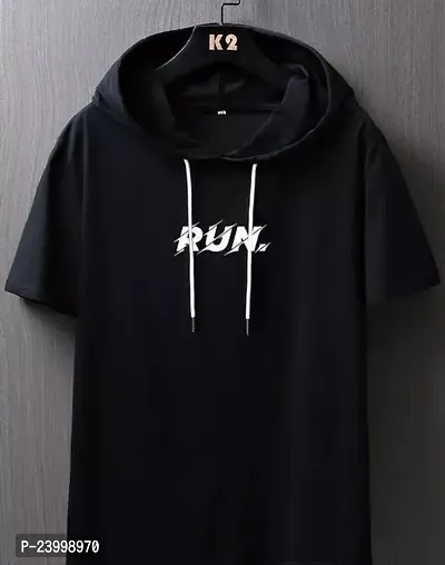 Stylish Black Half Sleeves Hoodies For Mens-thumb0