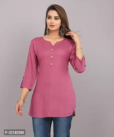 Trendy Pink Rayon Solid Short Kurti For Women-thumb0