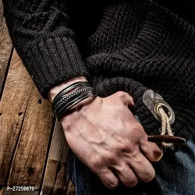 Alluring Black Leather  Bracelets For Men-thumb0