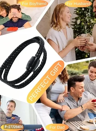 Genuine Black Leather  Bracelets For Men-thumb3