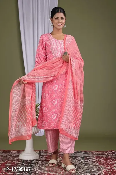 Stylish Pink Embroidered Rayon Kurta Bottom And Dupatta Set For Women