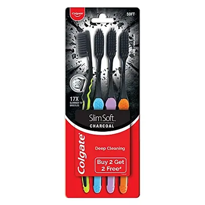 Colgate Charcoal Gentle Deep Cleaning manual Toothbrush for adults - 4 Pieces (Slim Soft)