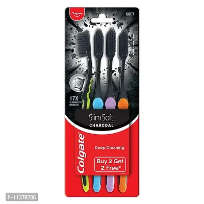 Colgate Charcoal Gentle Deep Cleaning manual Toothbrush for adults - 4 Pieces (Slim Soft)-thumb0