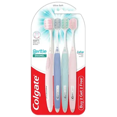 Colgate Gentle Enamel Ultra Soft Bristles Manual Toothbrush for adults, 4 Pcs (Buy2 Get 2), Soft Bristles for Enamel Care,Multicolor