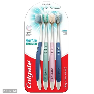 Colgate Gentle Enamel Ultra Soft Bristles Manual Toothbrush for adults, 4 Pcs (Buy2 Get 2), Soft Bristles for Enamel Care,Multicolor-thumb0
