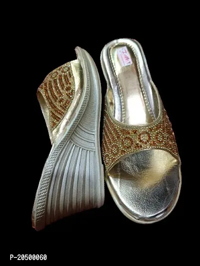 Elegant Golden Rubber Sandals For Women-thumb0