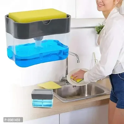 Dishwash Liquid Pump + Sink Corner | Liquid Press Pump Dispenser  Sponge with Creative Useful Multipurpose Must Have Corner Sink Wash Basin Storage Sink Sponge Holder-thumb4
