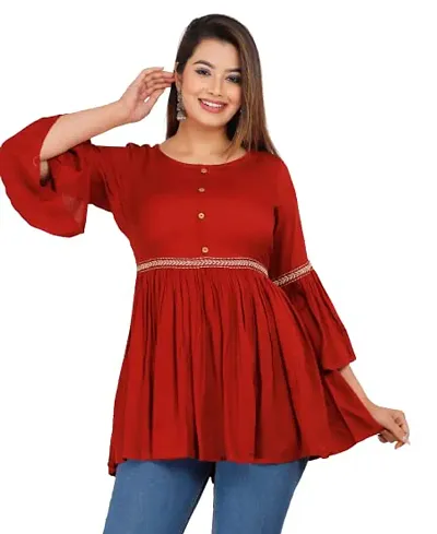 Armuse Women Gaithered and Embroidered with Bell SleeveTop