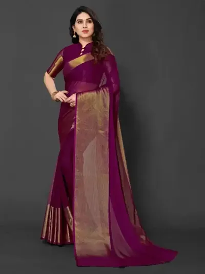 BGMK ENTERPRISE Women's Chiffon Silk Solid-Plain Colour Saree With Unstitched Solid Plain Blouse Piece Ideal For Wedding, Party, Engagement Festival